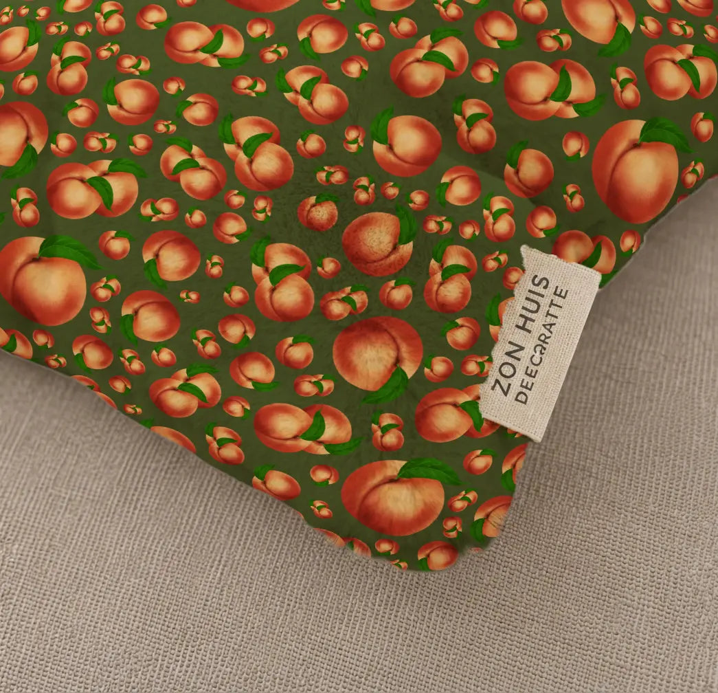 Decoratief Kussen Perziken – Olijfgroene Print