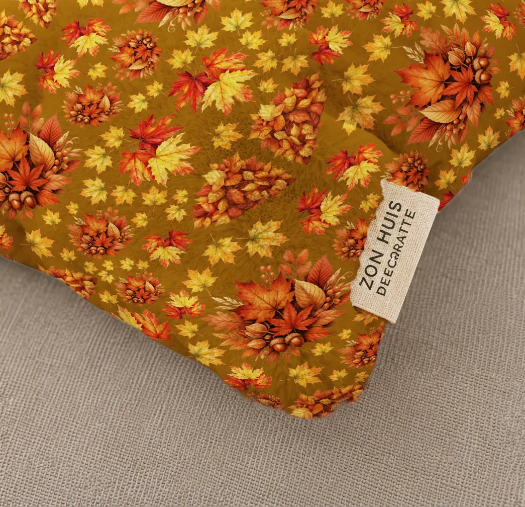 Decorative Pillow Autumn Leaves – Gold Brown Background