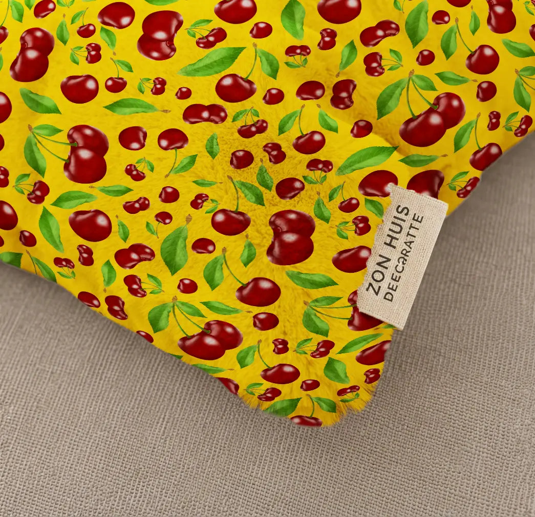 Decoratief Kussen Kersen – Gele Print