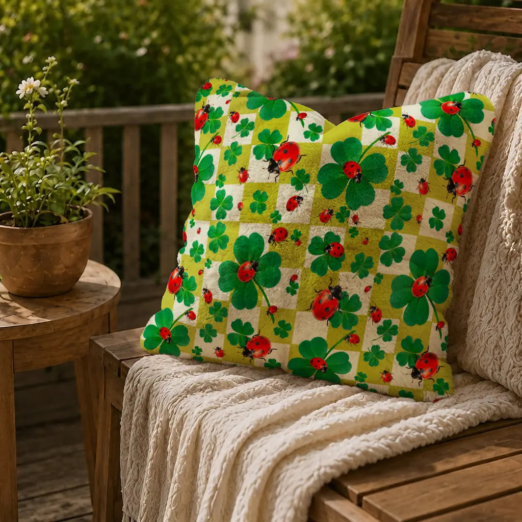 Decoratief Kussen Lieveheersbeestjes & Klavers – Geblokt