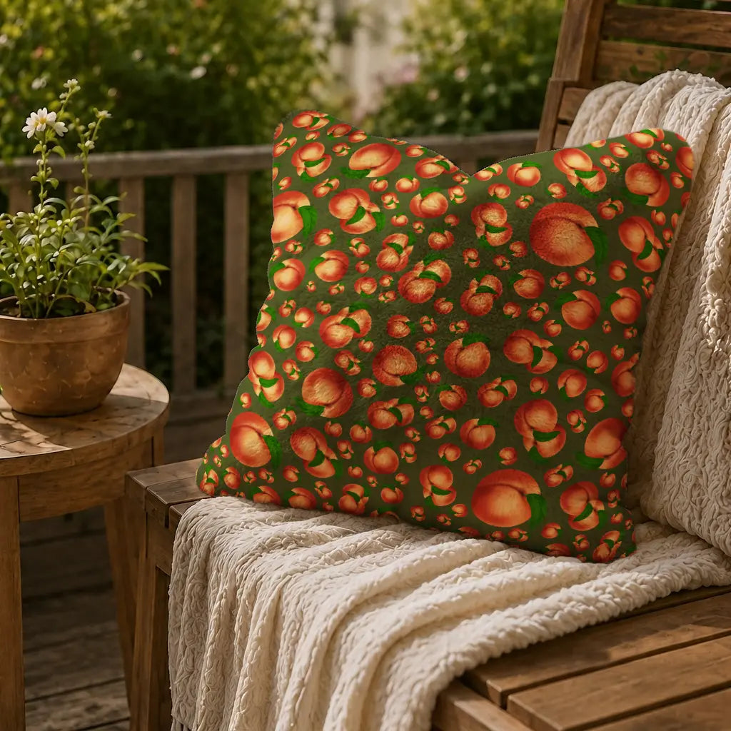 Decoratief Kussen Perziken – Olijfgroene Print
