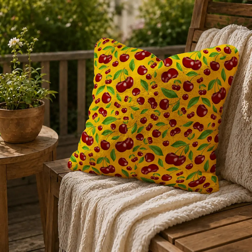 Decoratief Kussen Kersen – Gele Print