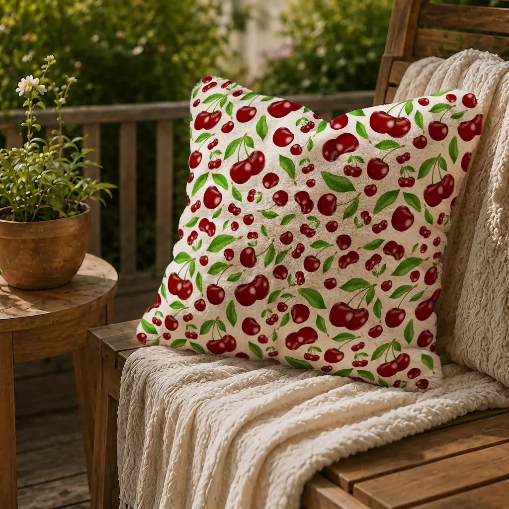 Decorative Cushion Cherries – White Print