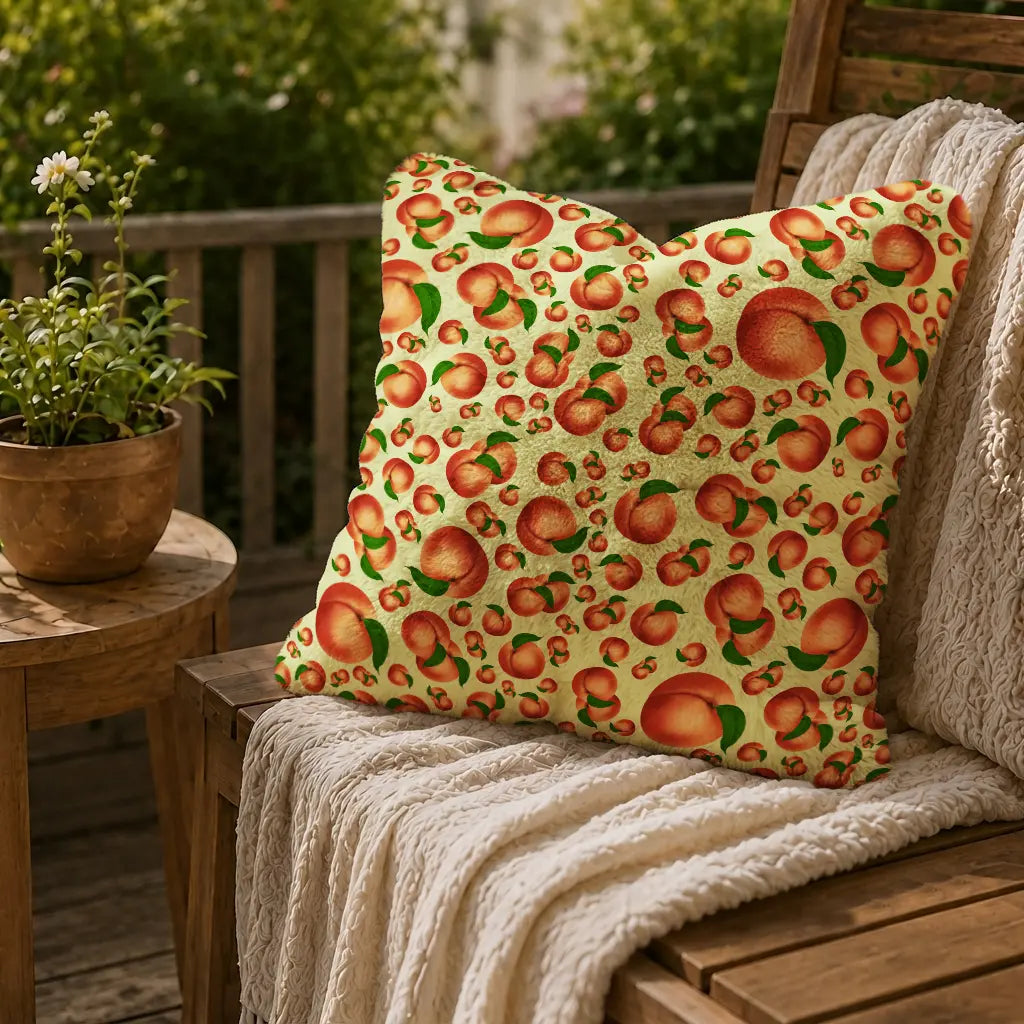 Decoratief Kussen Perziken – Lichtgroene Print
