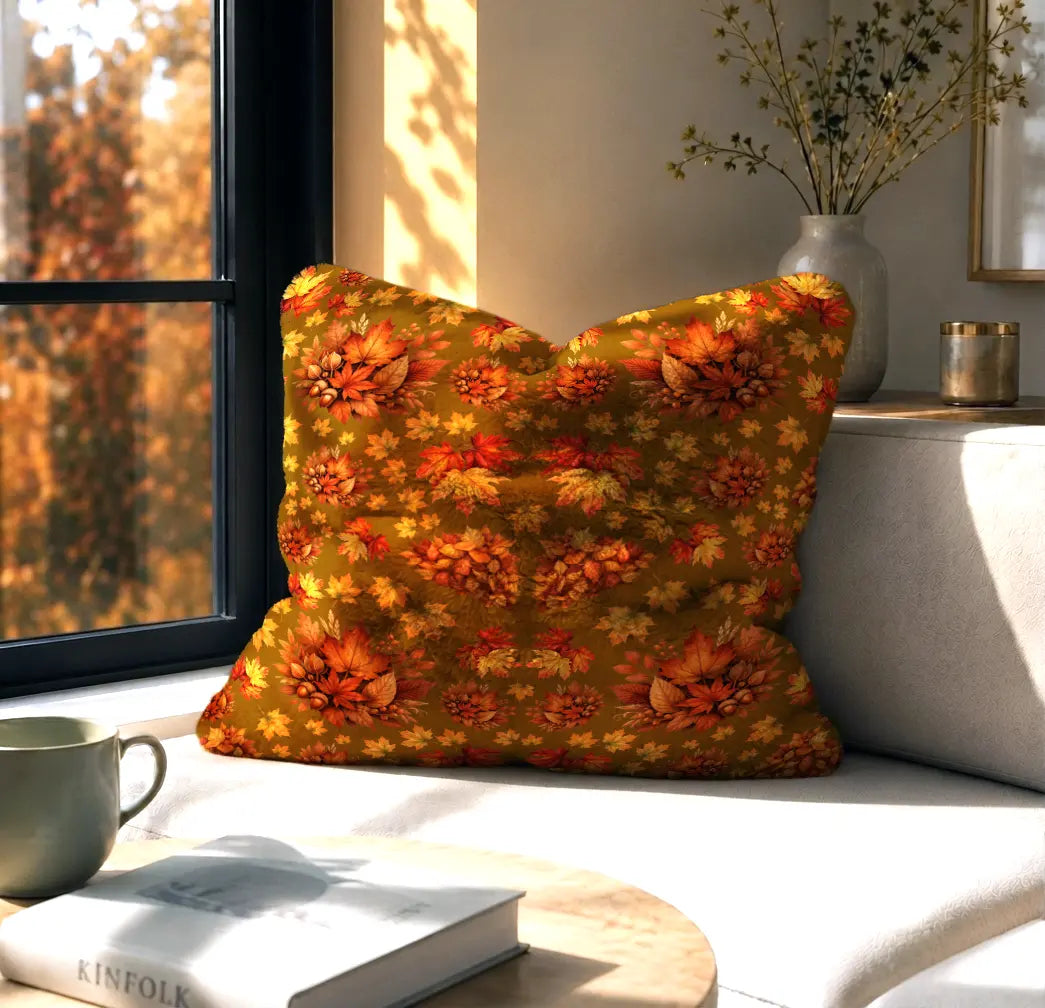 Decorative Pillow Autumn Leaves – Gold Brown Background