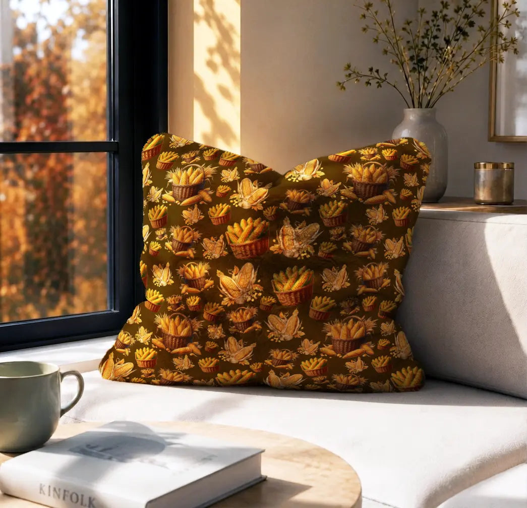 Decoratief Kussen Maïs – Olijfbruine Achtergrond