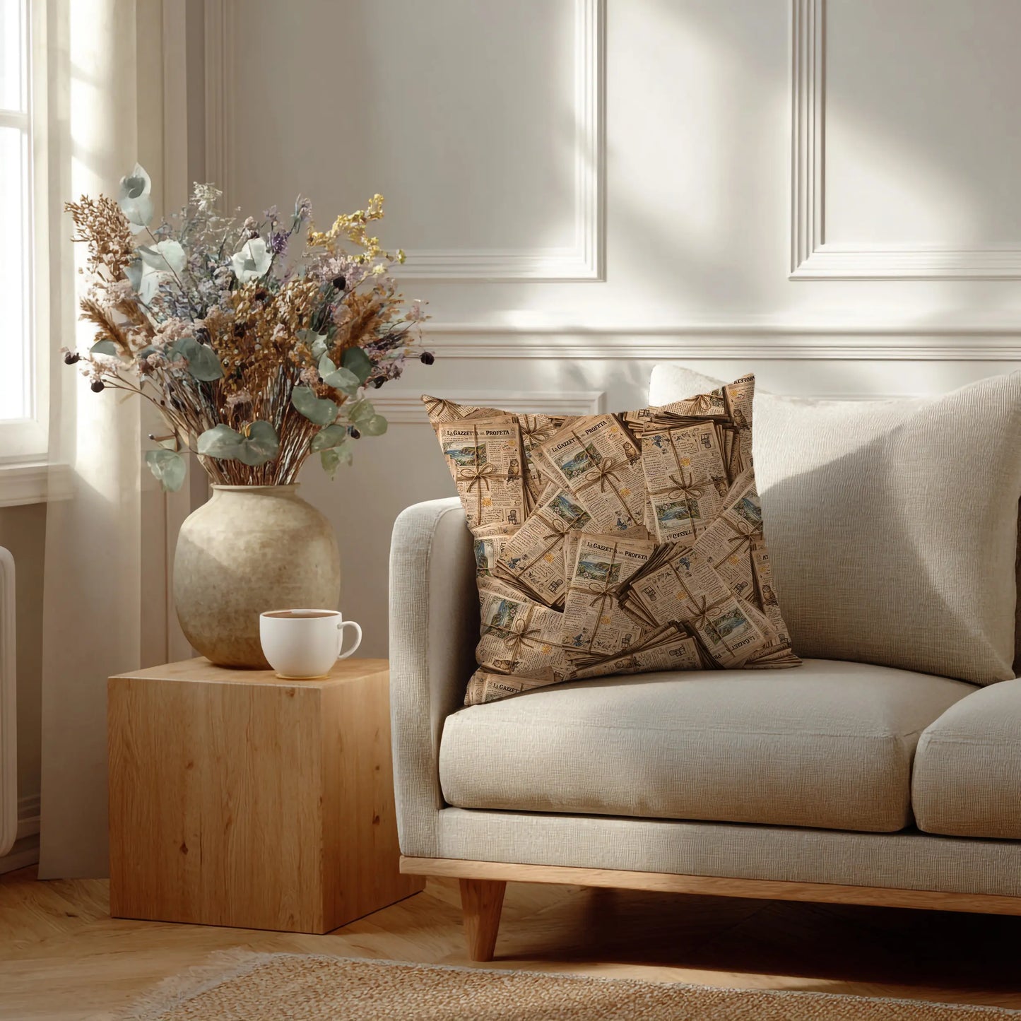 Decoratief Kussen Oude Kranten – 30x30 cm
