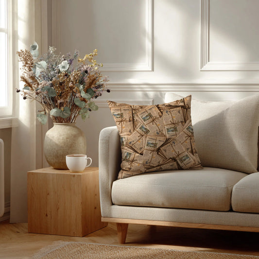 Decoratief Kussen Oude Kranten – 30x30 cm