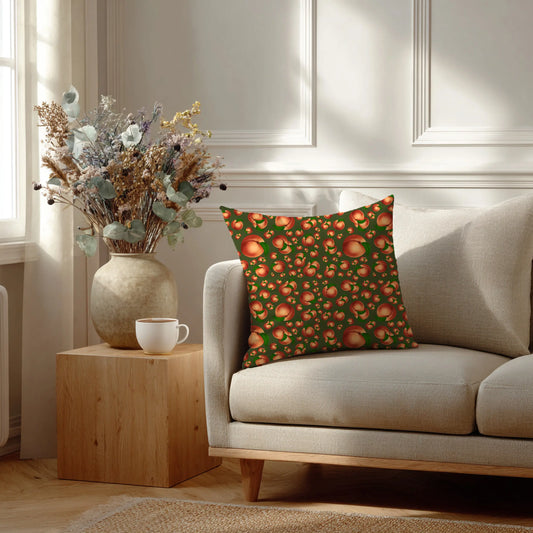 Decoratief Kussen Perziken – Olijfgroene Print 30x30 cm