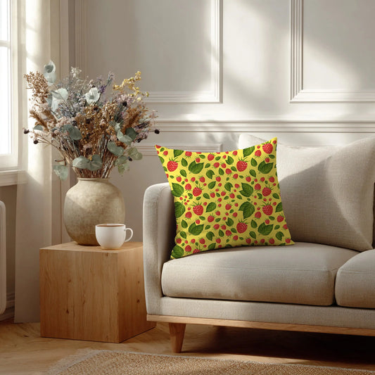 Decoratief Kussen Frambozen – Gele Print 30x30 cm