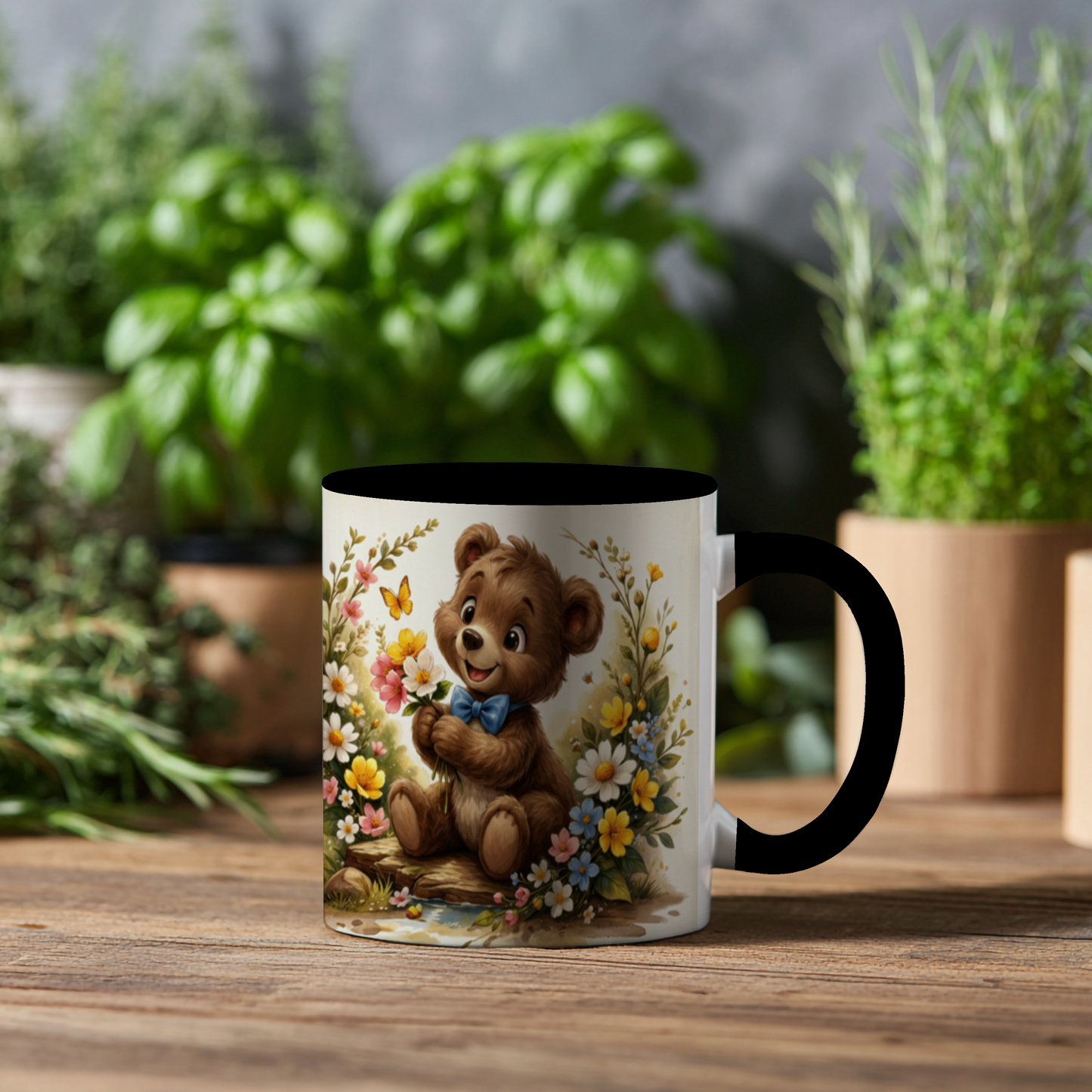 Beertjes met Bloemen – Keramische Mok met Zwart Handvat