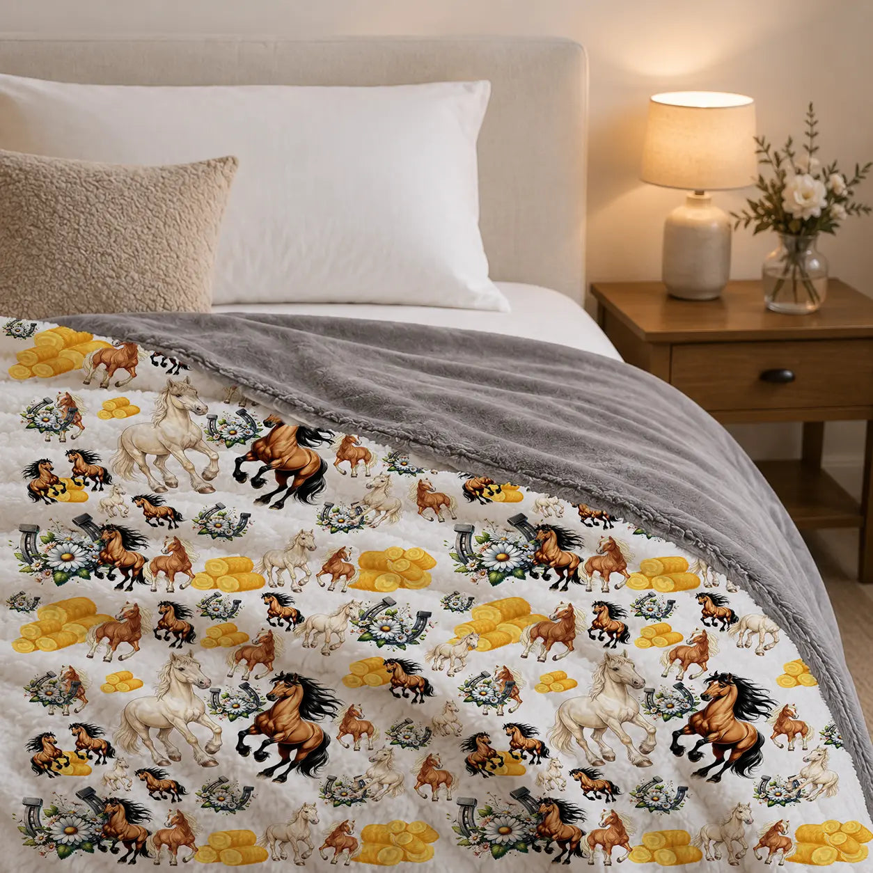 Pluchen Deken Paarden & Hoefijzers – Zachte Fleece