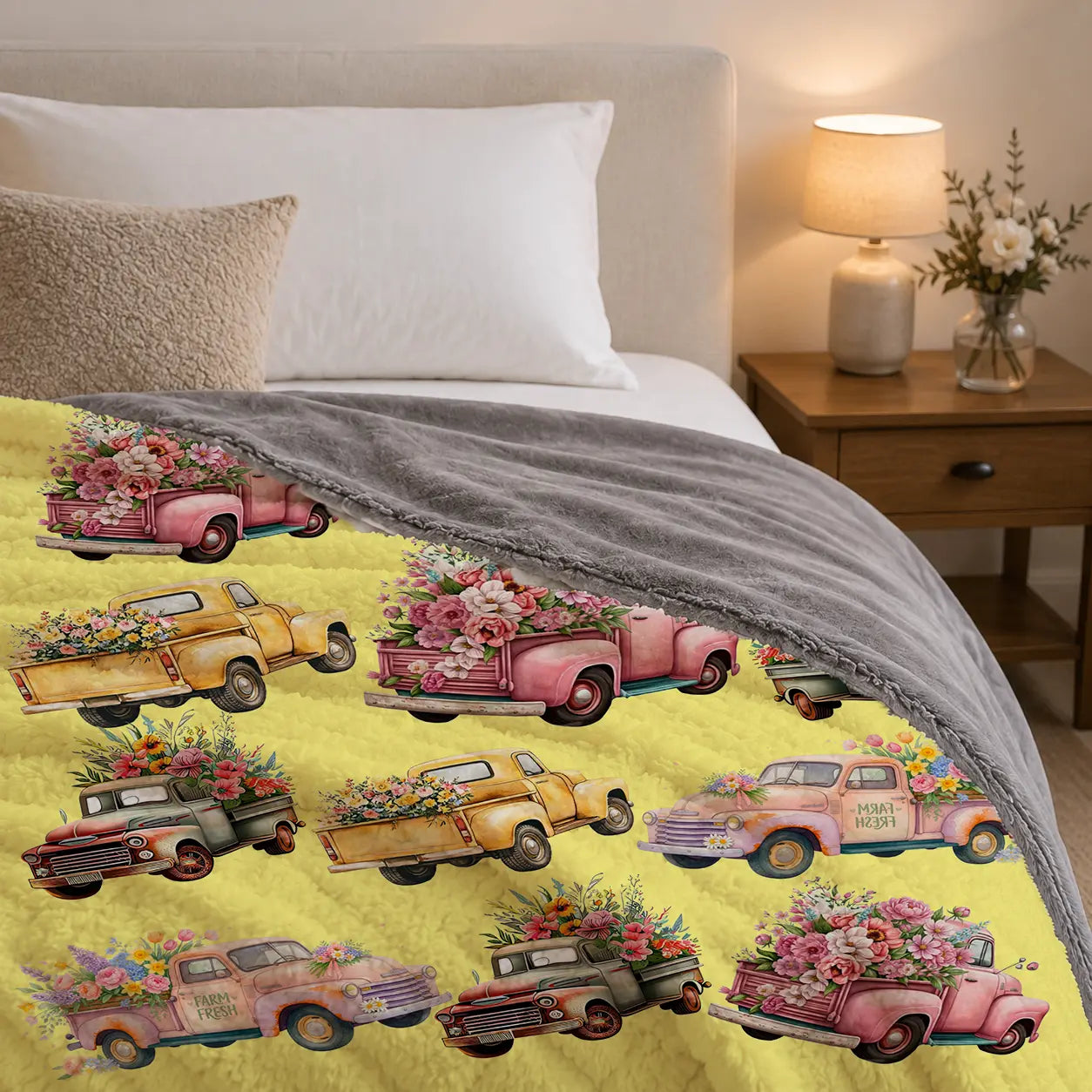 Pluchen Deken Boerentruck & Veldbloemen – Zachte Fleece