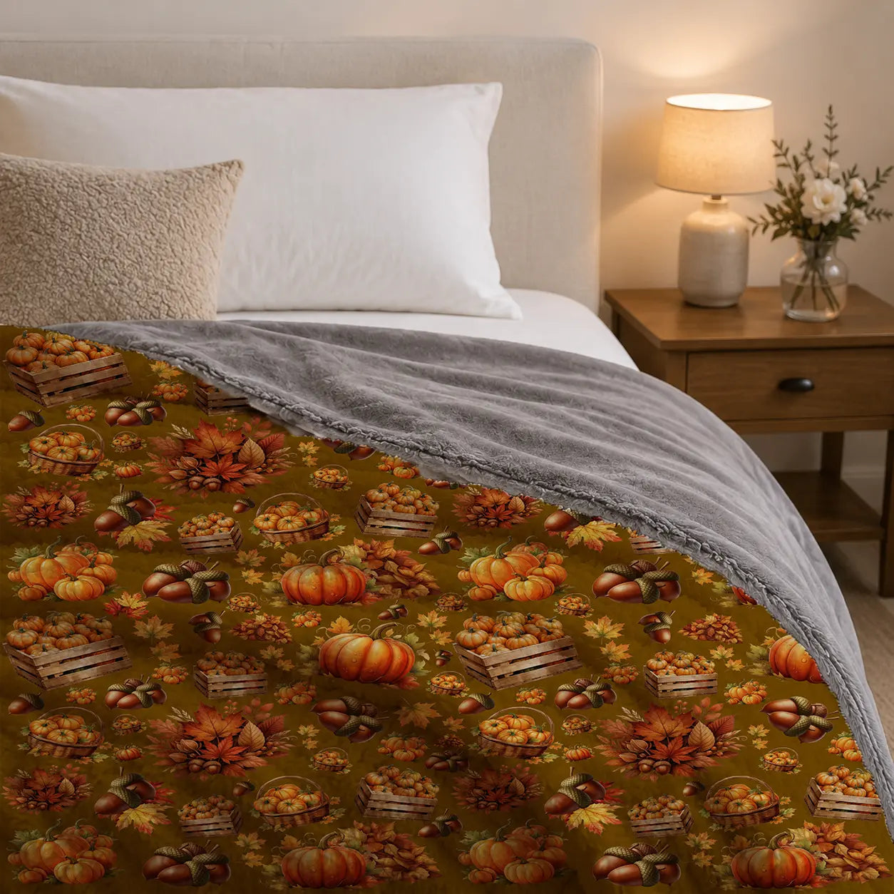 Pluchen Deken Pompoenen & Herfstoogst – Zachte Fleece