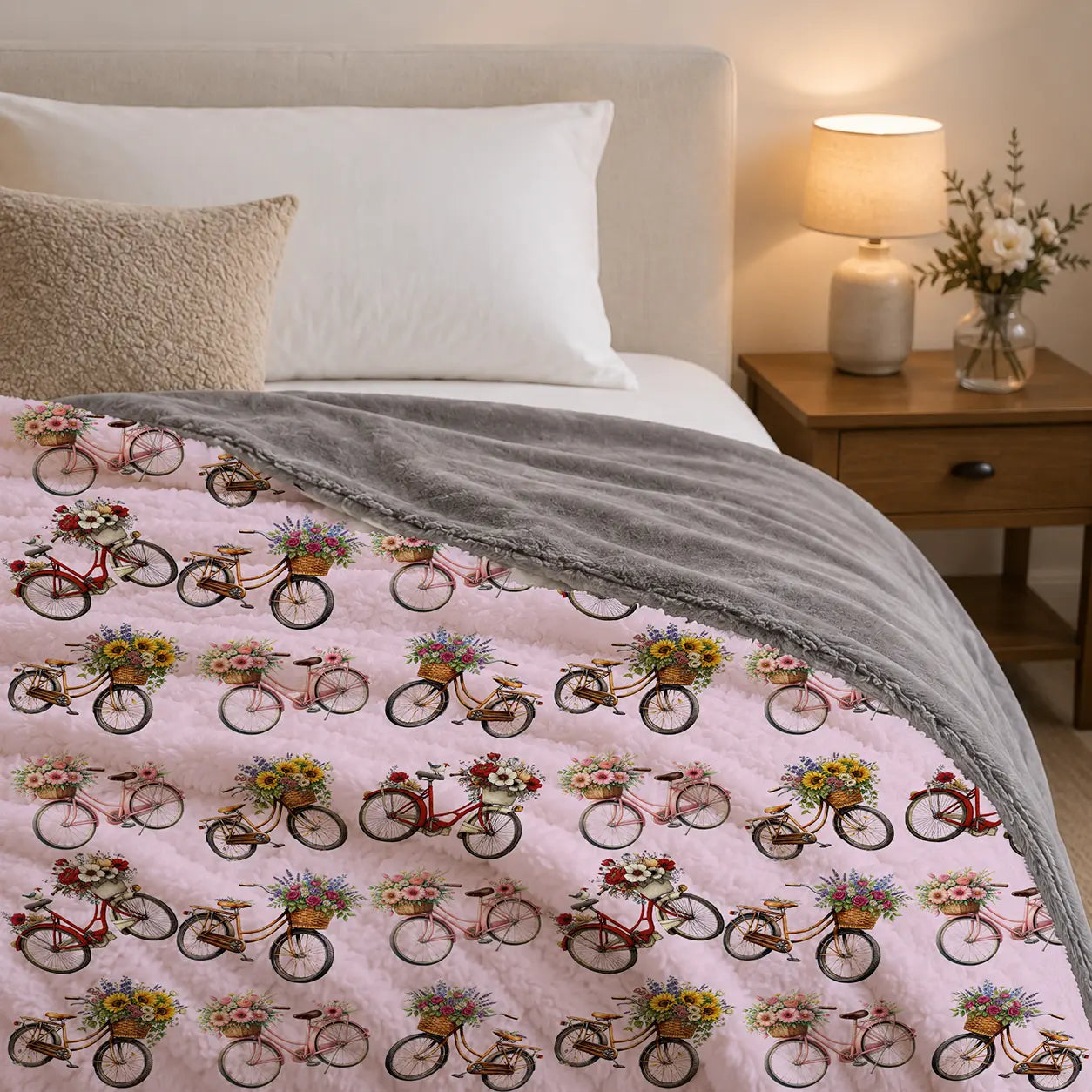 Pluchen Deken Fietsen & Bloemen – Zachte Fleece